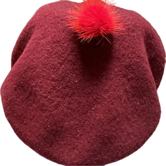 Wool beret with mink pompon - Picture 2 of 4